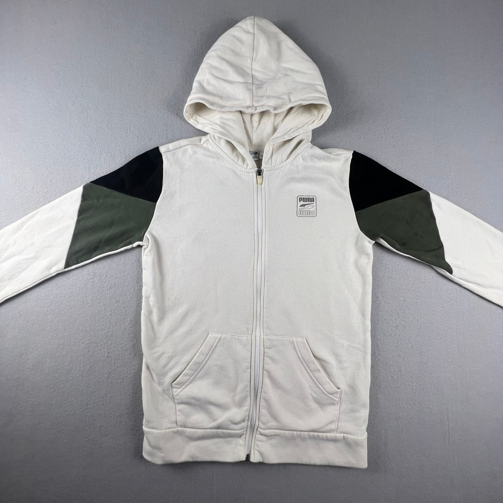 PUMA Full Zip Hoodie Boys Large White Colorblock Rebel Athletic Sporty